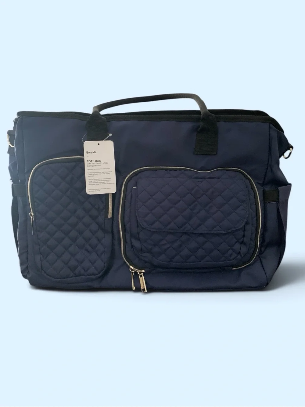 Quilted Navy Laptop Tote Bag